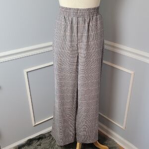 TIME AND TRU Black Tan Houndstooth Glen Plaid Elastic Waist Dress Trouser Pant L